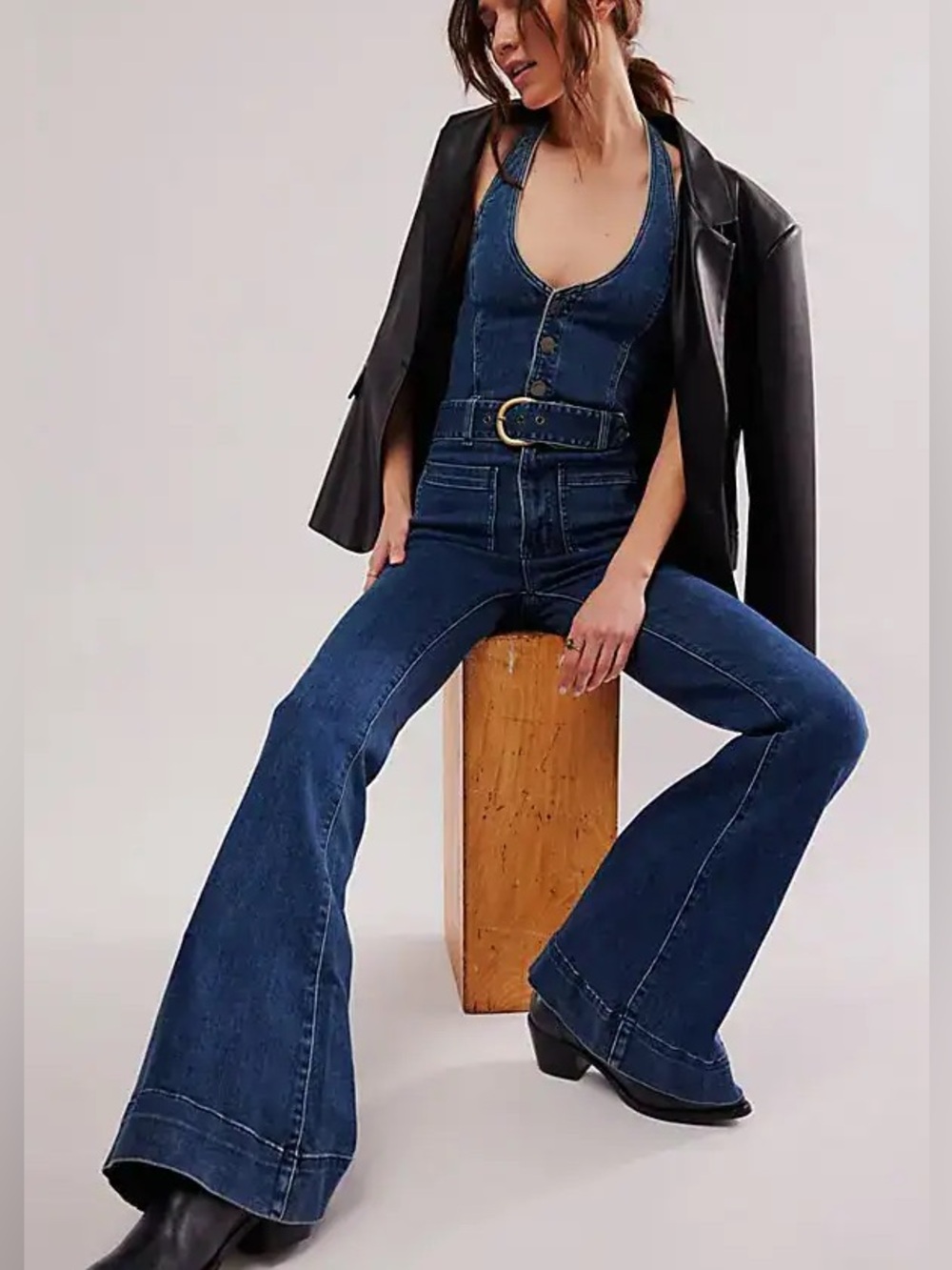 SHOW ME YOUR MUMU Fort Worth Halter Denim Jumpsuit